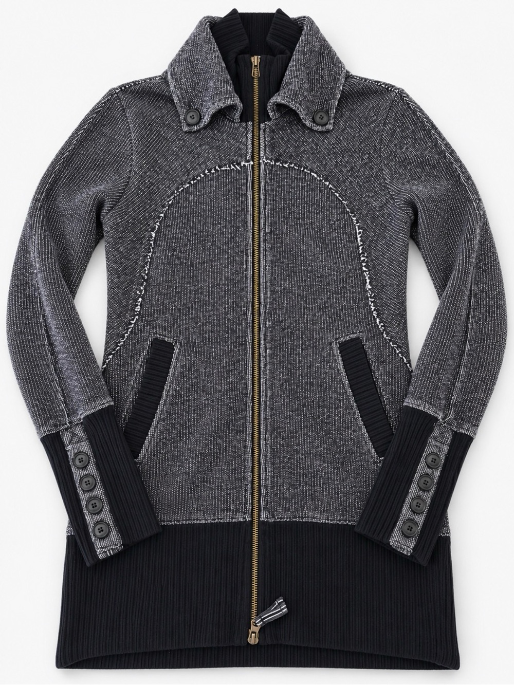 Free People FP One Mason Waffle Knit Zip Jacket Charcoal Black S